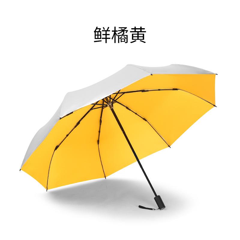 Titanium silver glue three-fold hand open umbrella sunscreen parasol small fresh pocket weather and rain vinyl folding umbrella