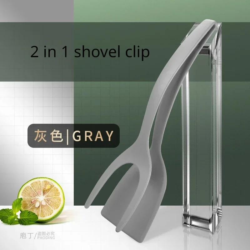 2 In 1 Silicone Grip Flip Tongs Egg Spatula Steak Shovel Clip Clamp Pancake Fried Cooking Tools Egg Turner Clip Kitchen Gadgets