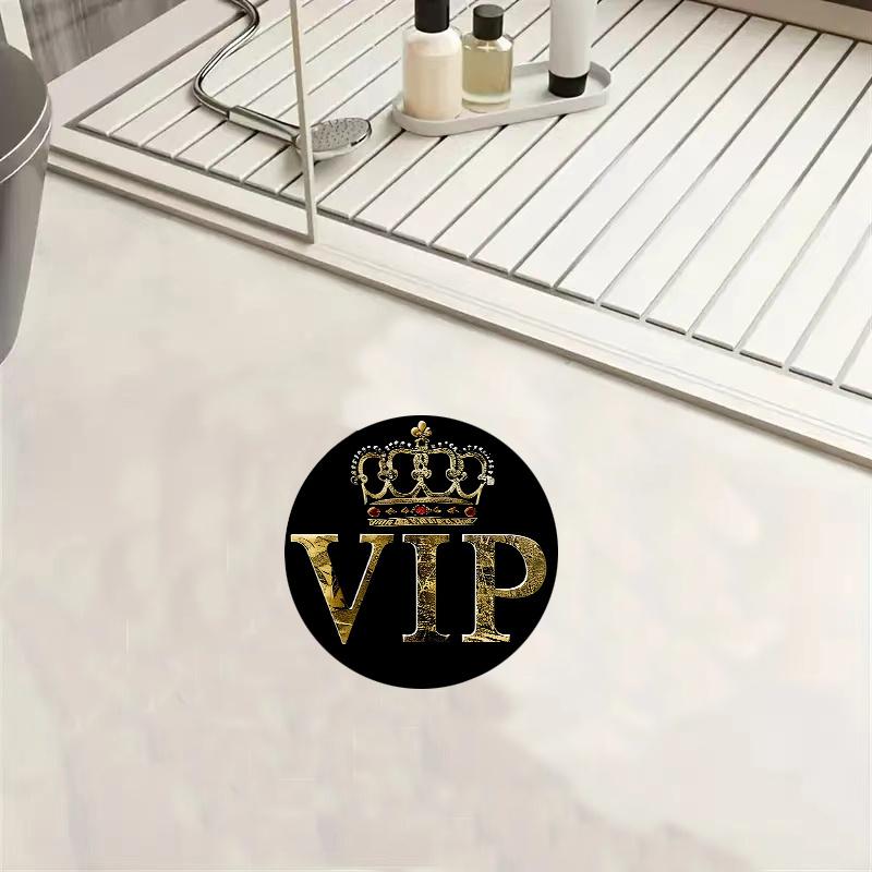 VIP Crown Round Rug Flannel Luxury Entrance Office Hotel Decor Gold Black Elegant Design Premium Quality Floor Mat Royal Style
