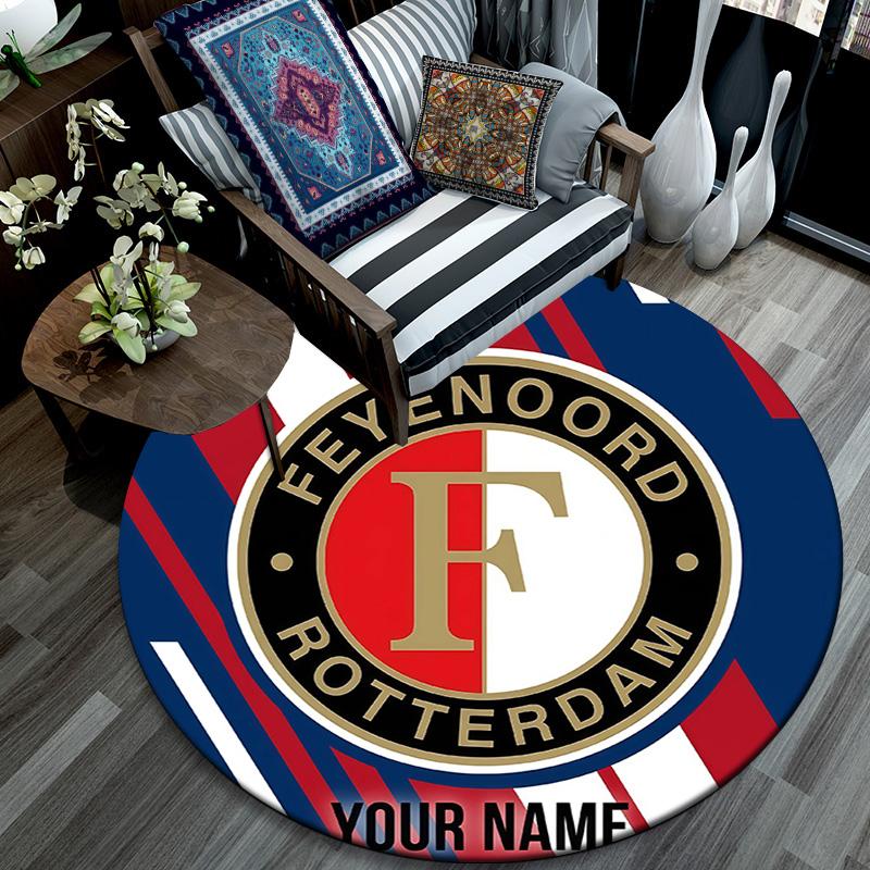 Custom Name Feyenoord Rotterdam Round Area Rug,Carpet Rug for Living Room Bedroom Sofa Playroom Decor,Non-slip Floor Mat