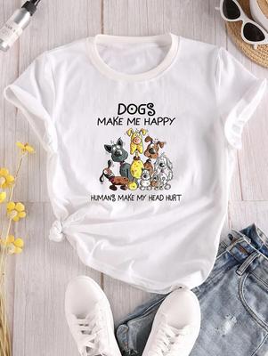 Relaxed and Stylish Women's White Cotton T-Shirt with Casual Print