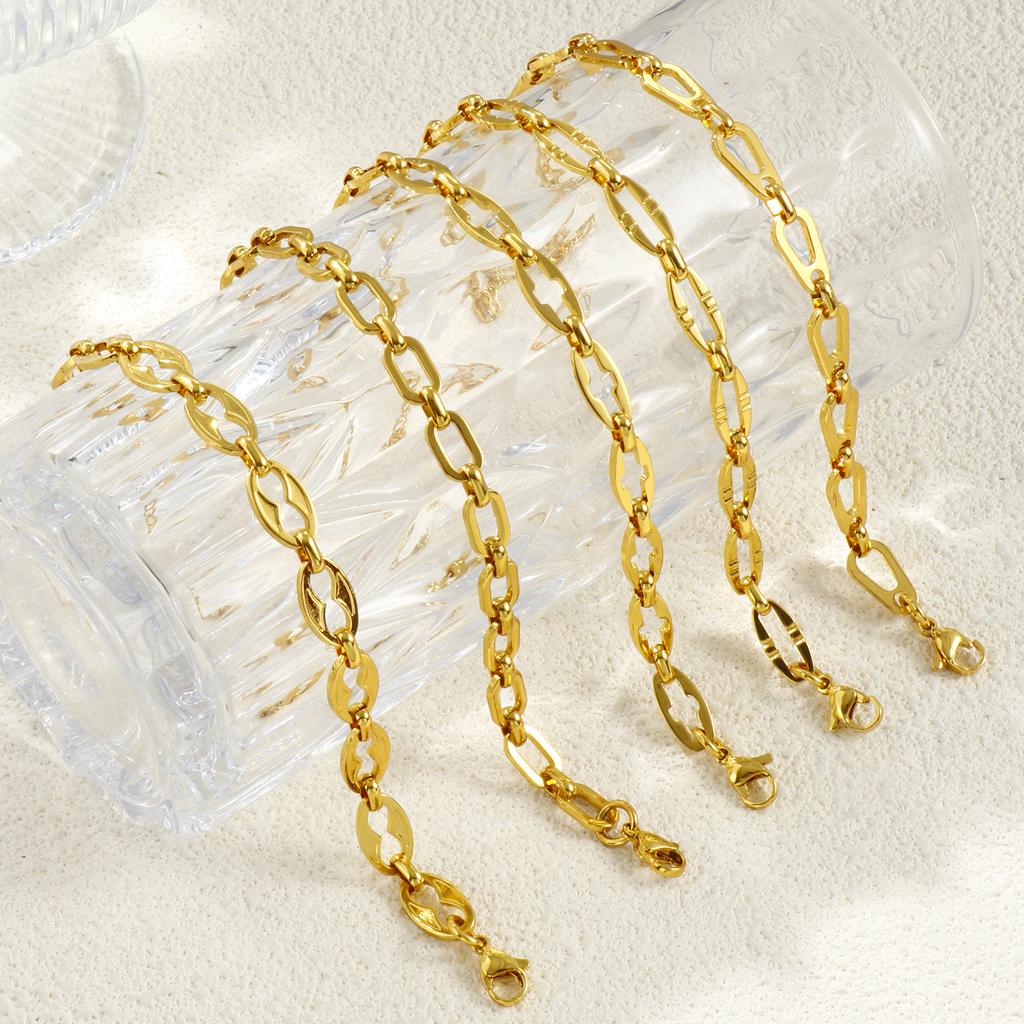 1 Piece Stylish Exquisite 18K Gold Plated 304 Stainless Steel Handmade Link Chain Bracelets For Women Gift 17cm(6.7") long