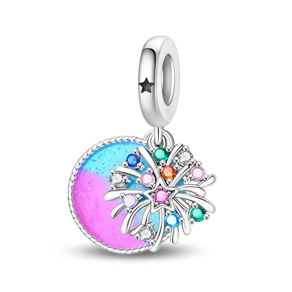 2026 Hobbies Feather Fireworks Mask Charm Pendant Beaded DIY Jewelry Bracelet Accessories 925 Silver