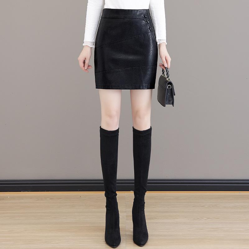 

2025 High-Waisted Leather A-Line Midi Skirt - Women s Autumn/Winter Design XL чорний