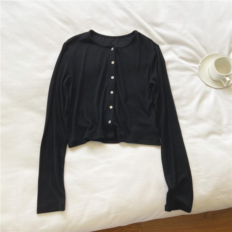 Минималистичный повседневный универсальный вязаный кардиган женский весенний новый однобортный топ с круглым вырезом короткое пальто M