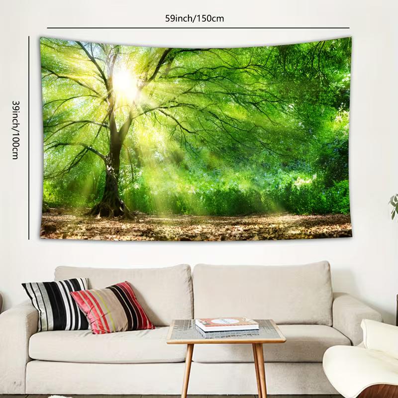 Enchanted Forest Tree Tapestry Sunshine Nature Landscape Wall Art for Home Aesthetic Decoration