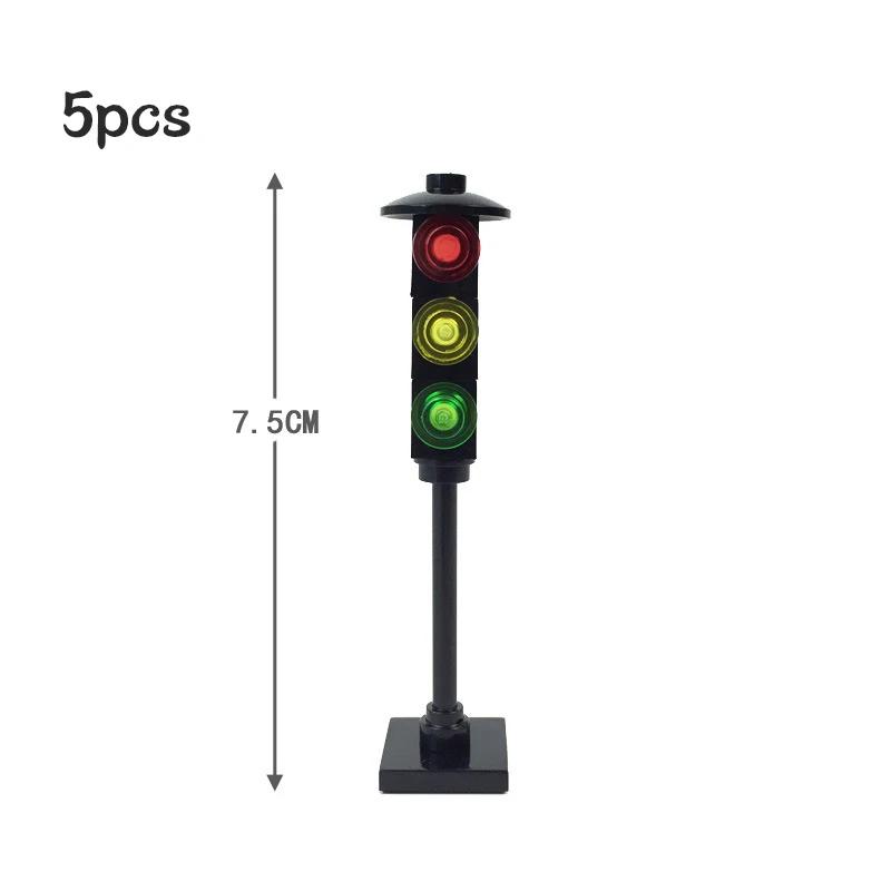 Non-Toxic City Train Track Traffic Light Lamp Street View Signs Indicator Brick Road Sign Cross Signpost Barrier Model Building Block Toys