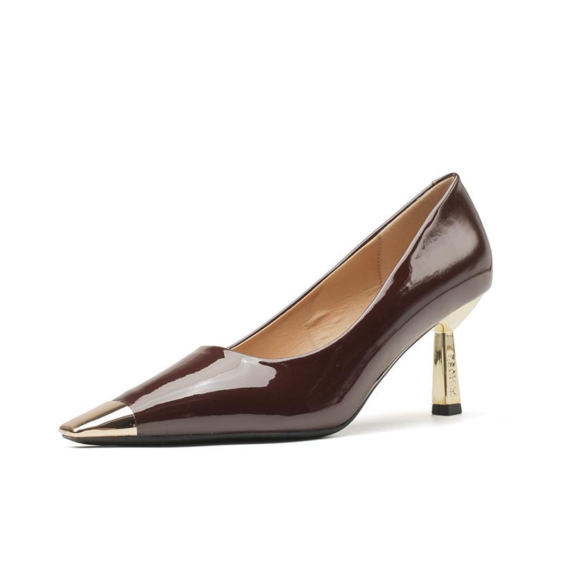 7169-1 Professional Stiletto Shoes Temperament Commuting Fashion Metal Head Social Women's Shoes Intellectual Elegance Patent Leather Shoes