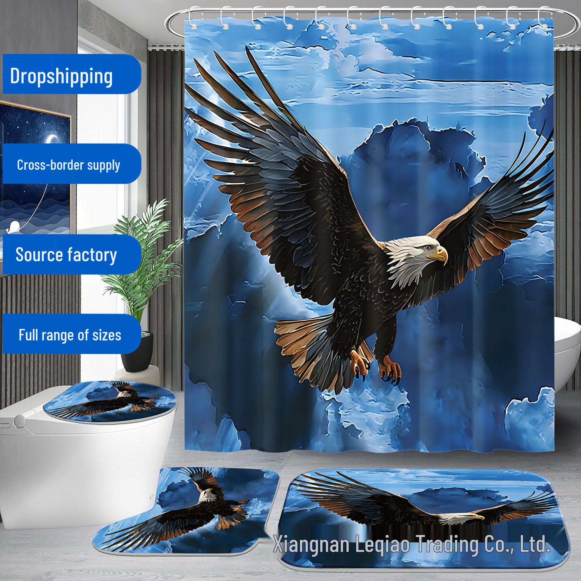 Eagle Pattern Black and White Plaid Shower Curtain with Hooks 12 hooks