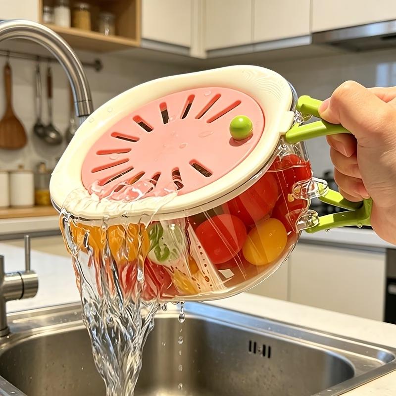 Kitchen Drain Basket With Lid And Handle Fruit Vegetable Washing Strainer Colander Portable Food Storage Container Multifunctional Kitchen Organizer