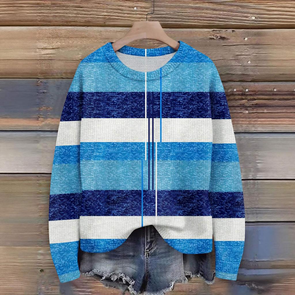 Long Sleeve Pullover Sweaters For Women O Neck Casual Cute Printing Knit Oversized Sweater