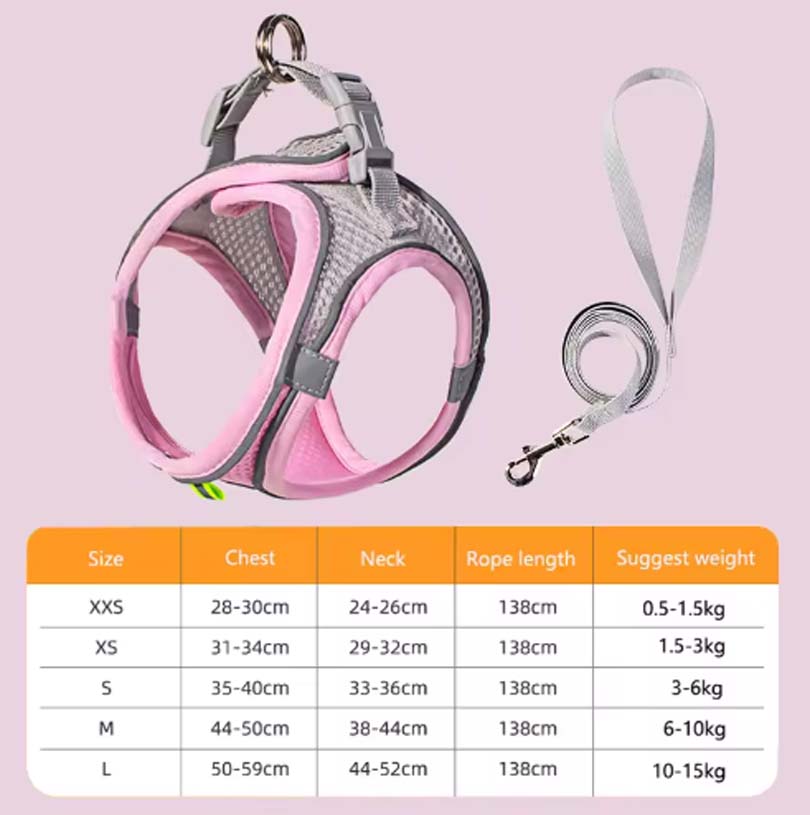 Cat vest chest with reflective breathable leash for small and medium-sized dogs walking leash pet products.