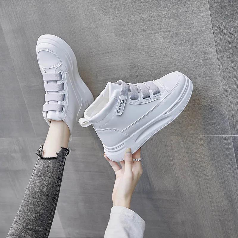 Comemore New Women Casual Shoes PU Leather Flat Anti-Slip Woman Sneakers Outdoor Trainers Female  De Mujer High-top Shoe