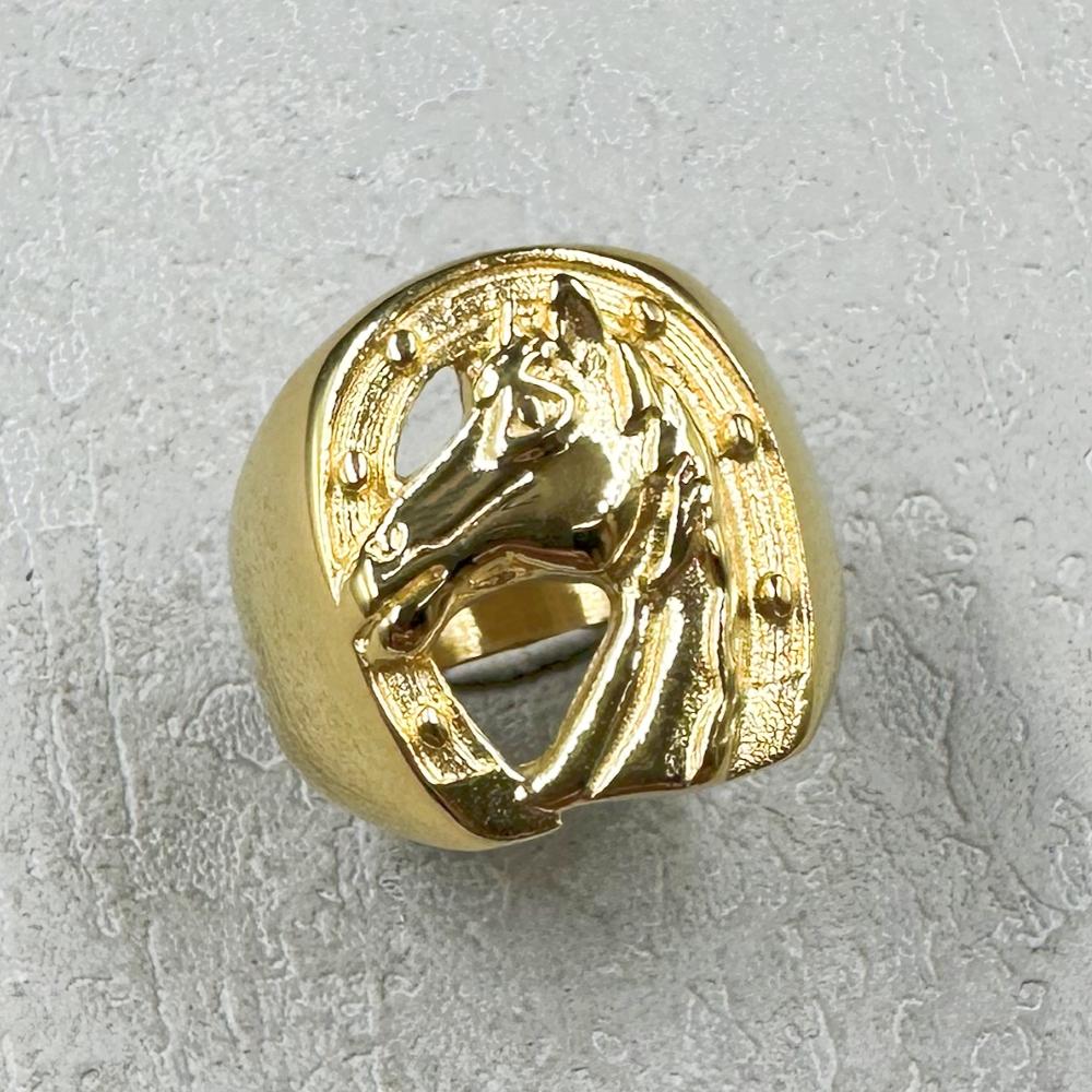 

Hip Hop Punk Horseshoe Horse Head Rings For Men Golden color 316L Stainless Steel Male Ring Jockey Club Anillo 7