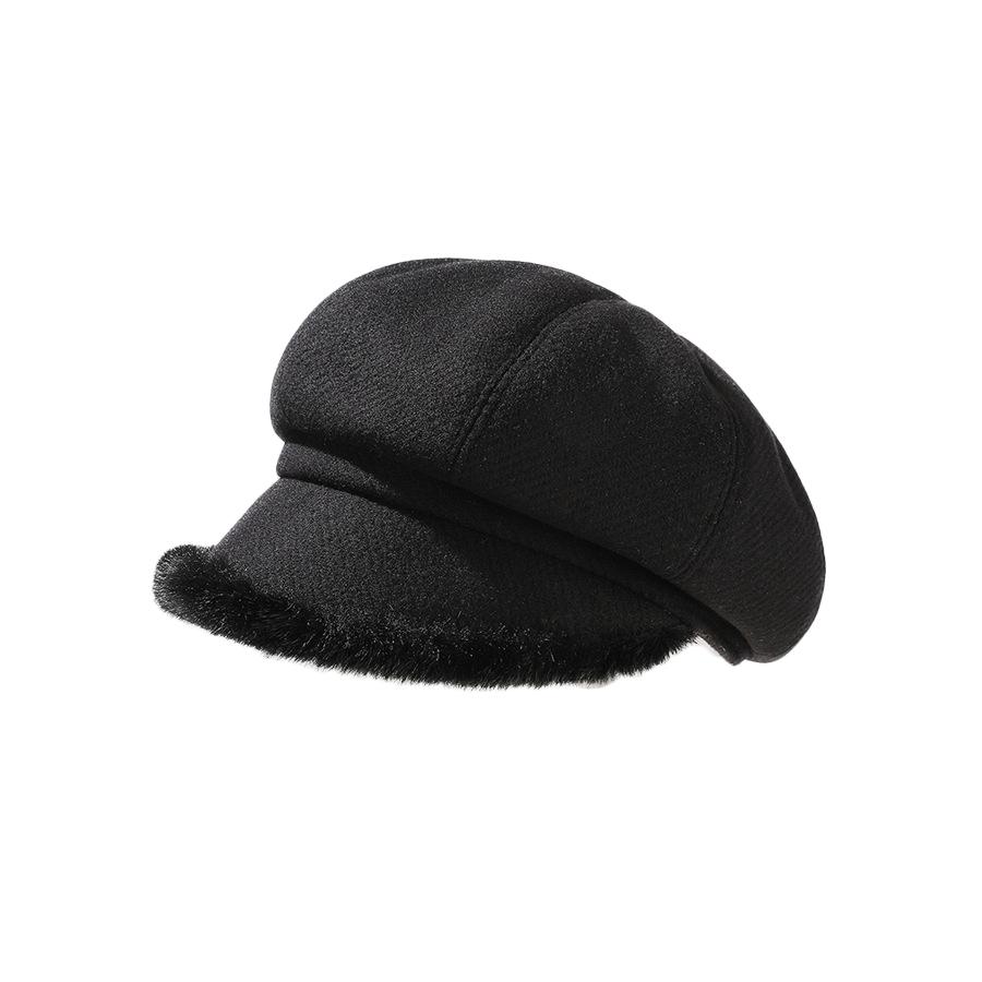 Thick Plush Octagonal Hat Women's British Solid Color Painter Hat Autumn Winter Newsboy Hat