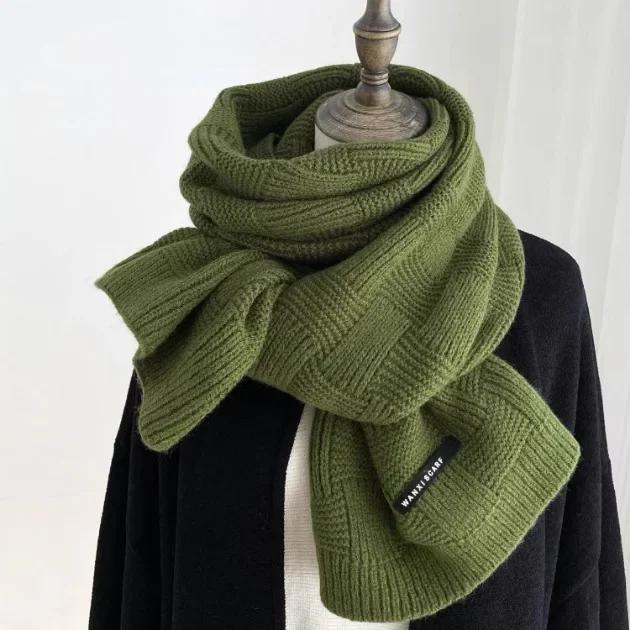 Korean Simple Vintage Long Scarf Solid Color Versatile Scarf Winter Warm Fashion Ladies Shawl Sweet Elegant Knitted Warm Scarf