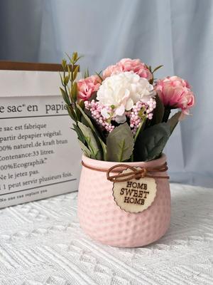 Artificial Fake Bonsai Hydrangea Bouquet with Small Ceramic Vase for Table Party Office Wedding Home Decor Silk Artificial Hydrangea Flower Bonsai