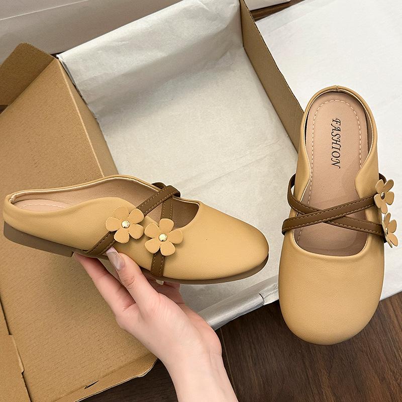 

Баотоу полутапочки женские летние новые туфли на одной педали женские полуподдерживающие одинарные туфли плоские Мэри Джейн прохладные тапочки 40 хаки