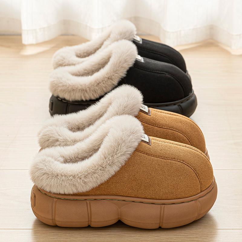 High-heeled Cotton Slippers Women's Winter 2025 New Thick-soled Heightening To Keep Warm Autumn and Winter Wear Plush Slippers Women
