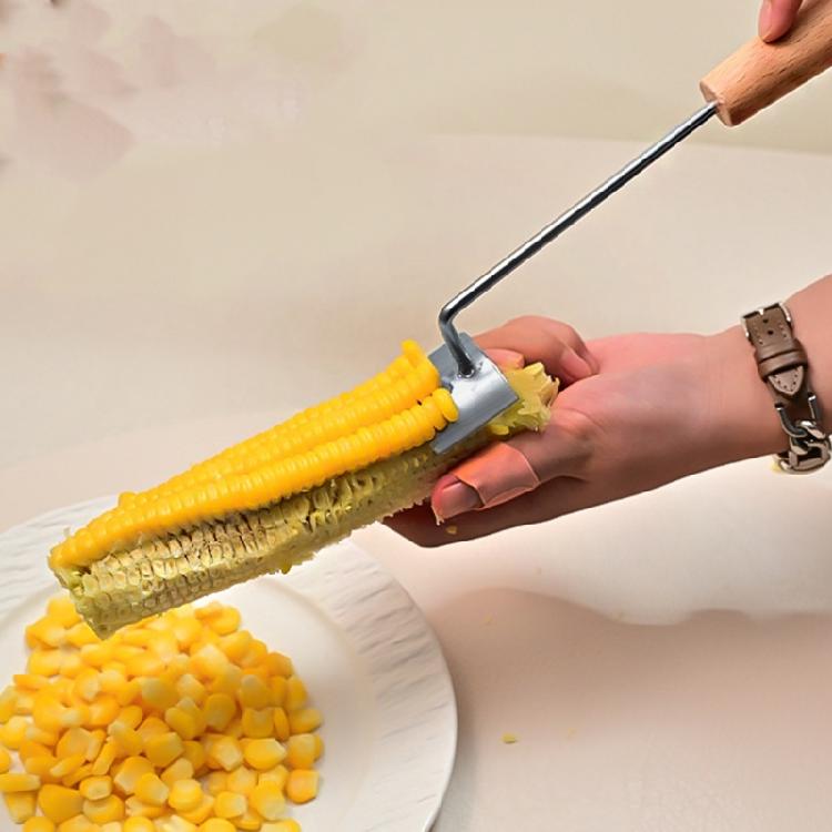 Ergonomic Corn Stripping Tool Stainless Steels Construction Smooth Peeling Corn Peeler Comfortable Wooden Handle