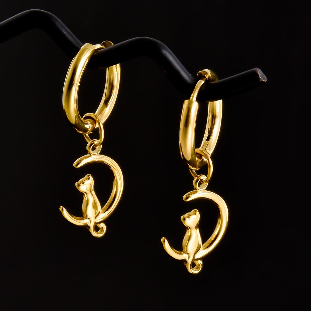 Golden Exquisite Sword Cross Star Hoops Earring Fashion Natural Shell Stainless Steel Earrings For Women Men Accessories Jewelry