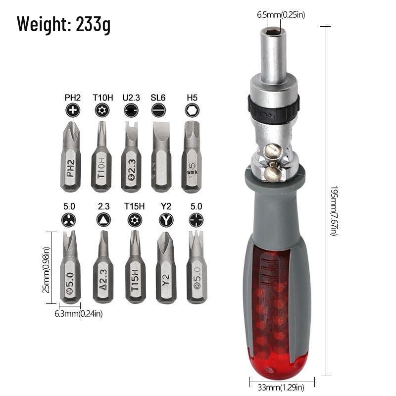 Telescopic Ratchet Screwdriver Set with German Irregular Bits