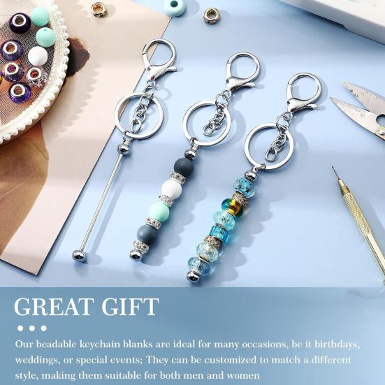 12Pcs DIY Beaded Key Chain Rust-Proof Durable Handmade Keychain Pendants Classroom Reward Keychain Crafting Tools