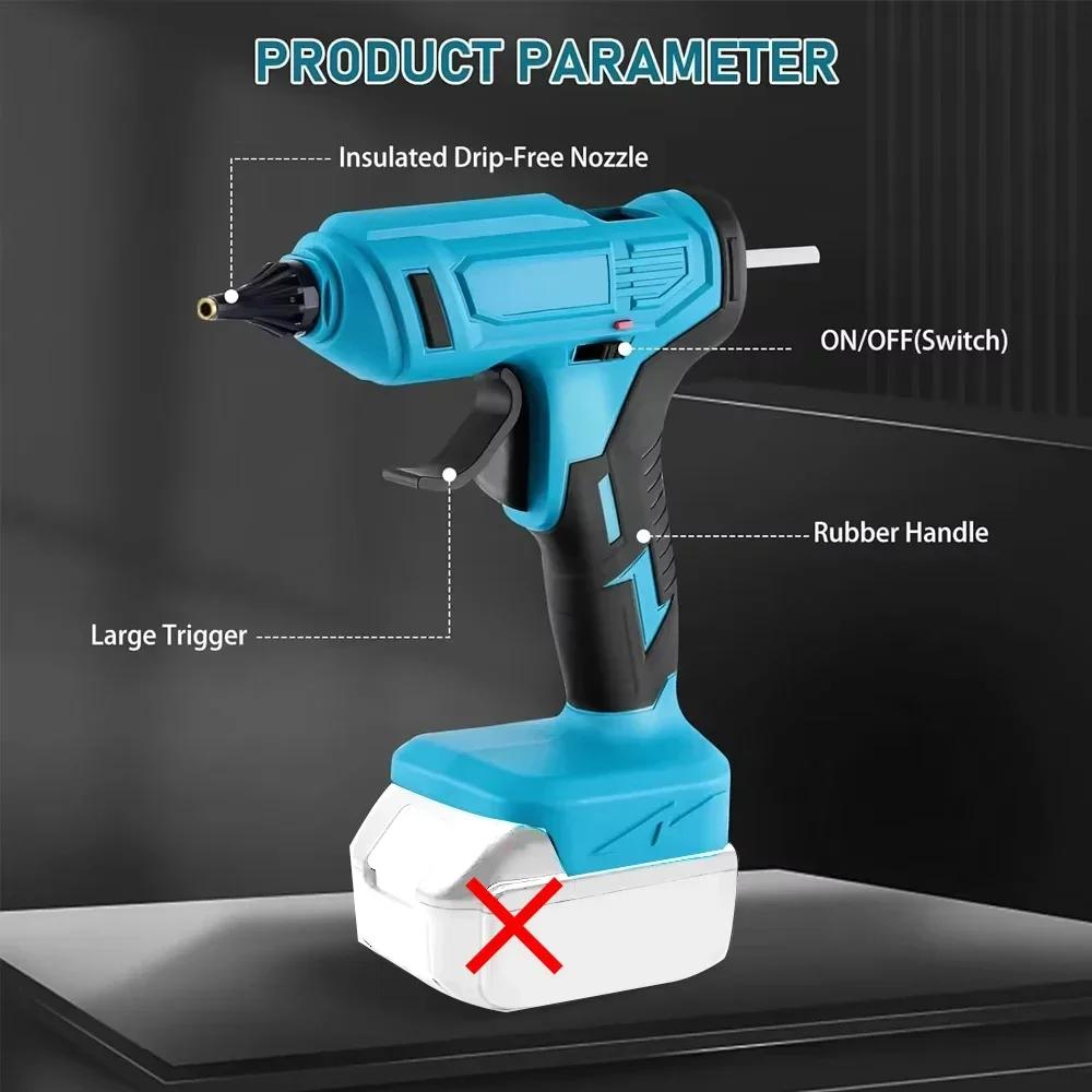 Rechargeable 100W Portable Hot Melt Glue Gun 280°C with 10x 11mm Sticks, DIY Repair Tool, Compatible with Makita 18V Batteries