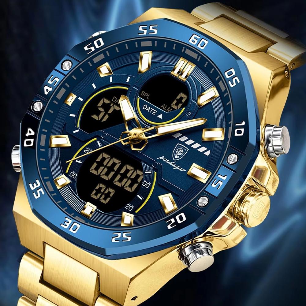 Zegarki Męskie Cyfrowo-Analogowe - Wodoodporny LEDowy Podświetlany Nocą, Modny Zegarek na Rękę Outdoorowy na Co Dzień i Aktywny