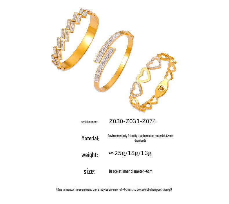 Hong Kong Trendy Minimalist Geometric Diamond-Set Gold-Plated Titanium Bracelet