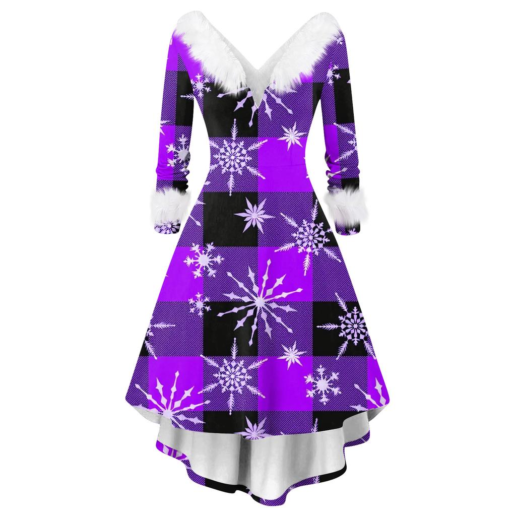 Women's Fashion Casual V-Neck Christmas Print Long Sleeve Dress