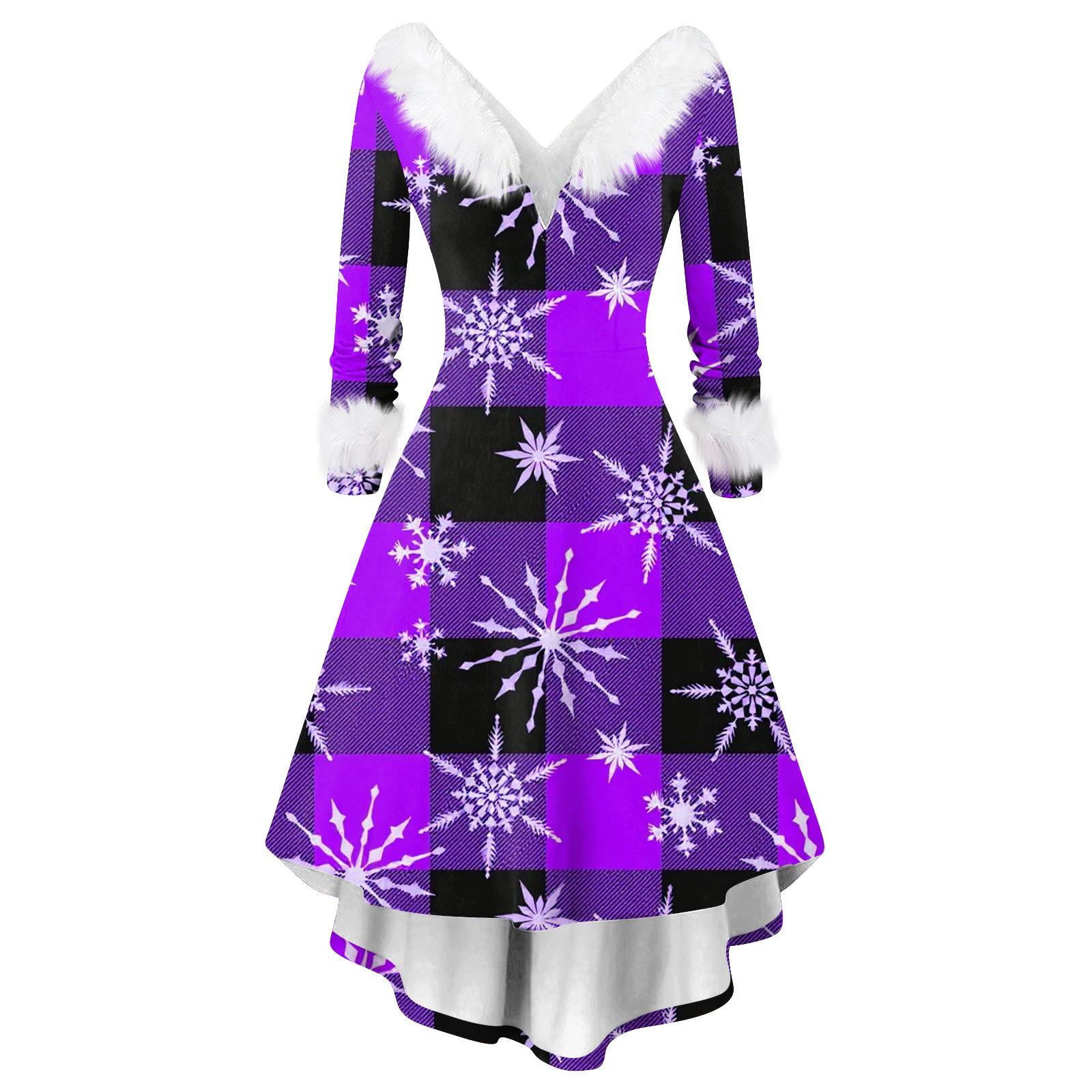 

Женское модное повседневное платье с V-образным вырезом и рождественским принтом с длинным рукавом L