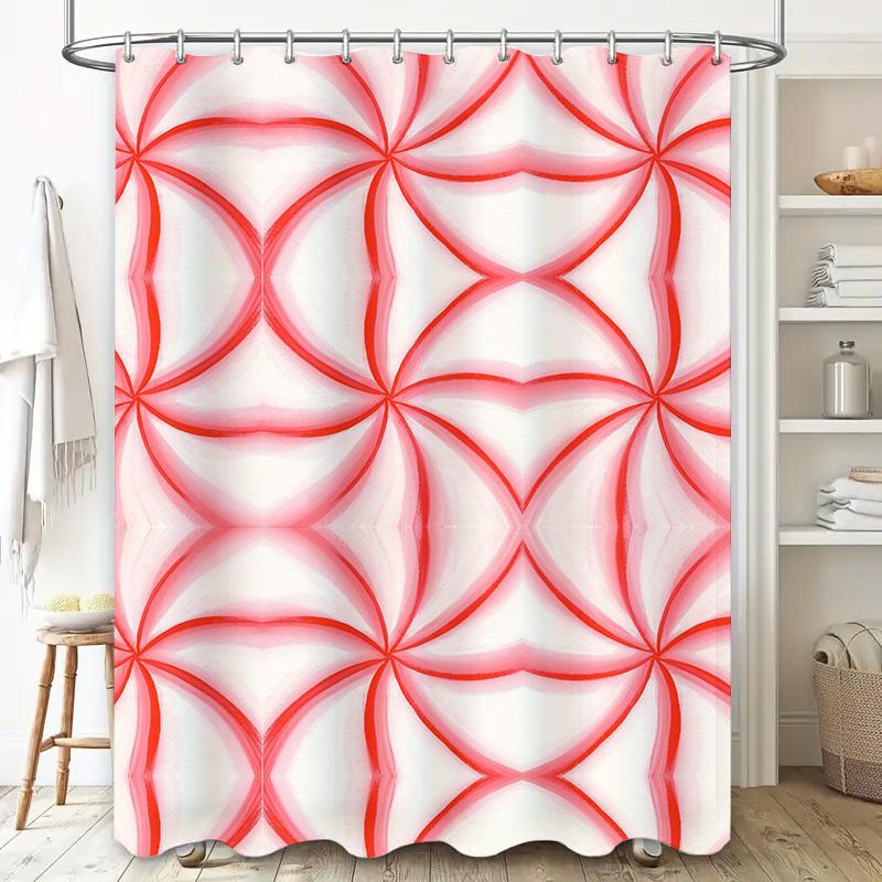 Red Circle Shower Curtain Waterproof Fabric Bathroom Decor Customizable Size White Red Flowers Pattern Shatterproof Rain Showers