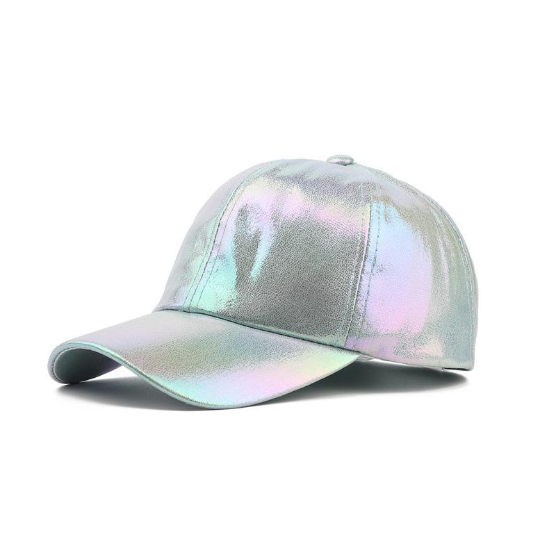 European and American tide PU leather baseball cap men's and women's American soft top cap laser curved brim hat temu hot-selling