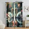 2 pcs   versatile polyester transparent curtains for home decoration Swan for use in bedrooms and living rooms