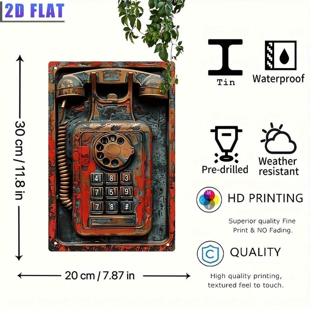 Vintage Metal Wall Sign Retro Telephone Poster for Bar Cafe 20x30 Cm Rusty Look