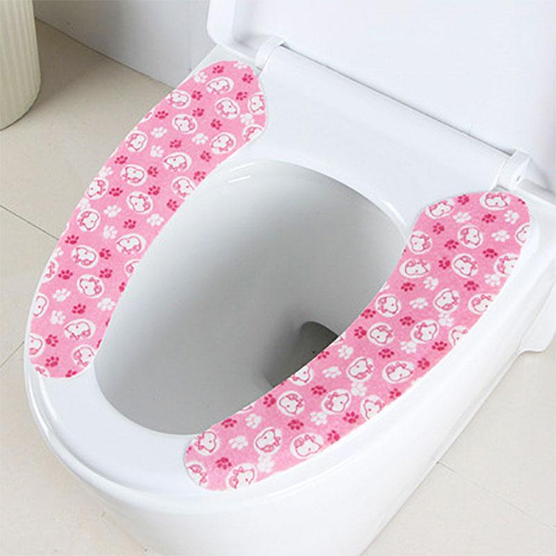 Silicone World 1 Pair Reusable Warm Toilet Seat Filling Washable Bathroom Mat Seat Cover Thick Cartoon Sticky Toilet Cushion
