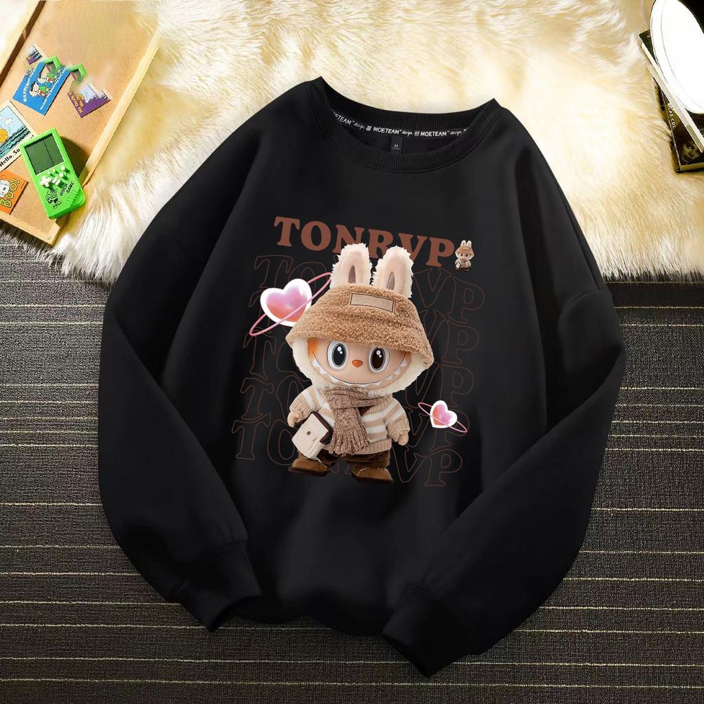 

2025 новый свитшот с принтом LABUBU, толстовка с длинным рукавом и капюшоном, женский и мужской с круглым вырезом XL