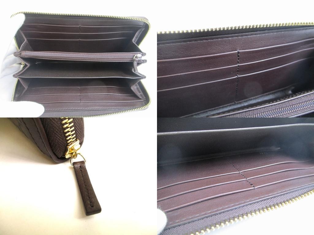 Authentic GUCCI GG Dark Brown Leather Round Zip Wallet #a735  Refurbished