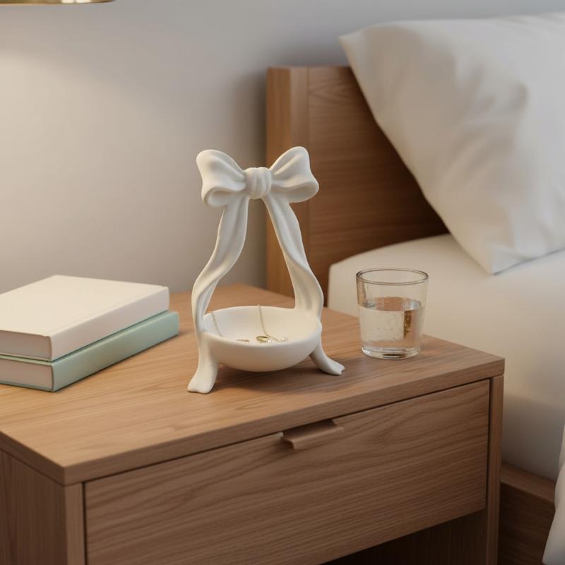 3D Bow Shaped Jewelry Tray Ring Earring Holder Creative Storage Plate for Living Room Bedroom Vanity Decor