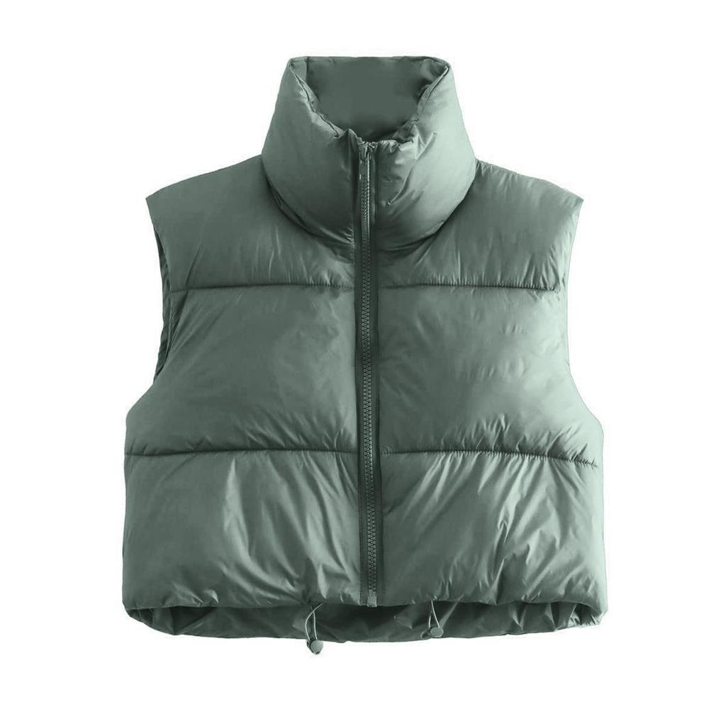 Women's Winter Vest Sleeveless Short Jacket Lightweight Stand Collar Zipper Solid Color Quilted Vest