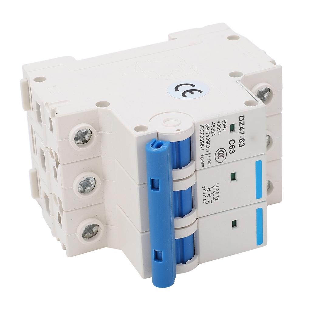 3P Miniature Circuit Breaker DIN Rail Mount Low Voltage Overload Protection Switch 400V 63A