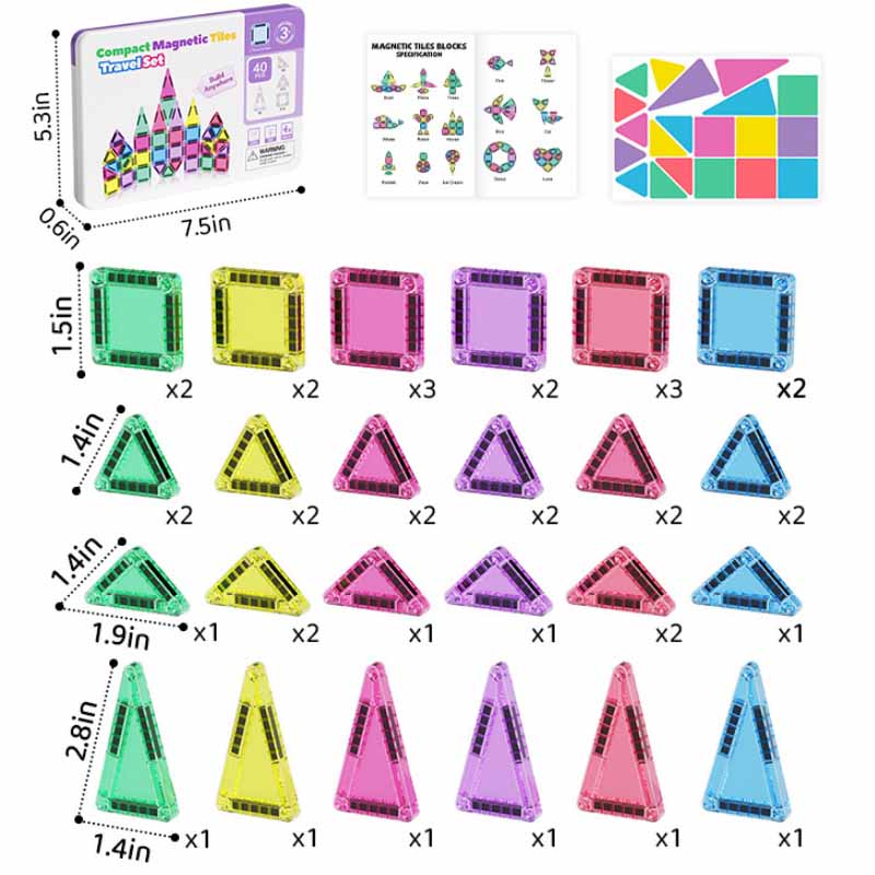 Mini Magnetic Tiles Travel Set Toddler Magnet Building Blocks Constructions STEM Creative Game Kid Iron Box Portable Blocks Toys