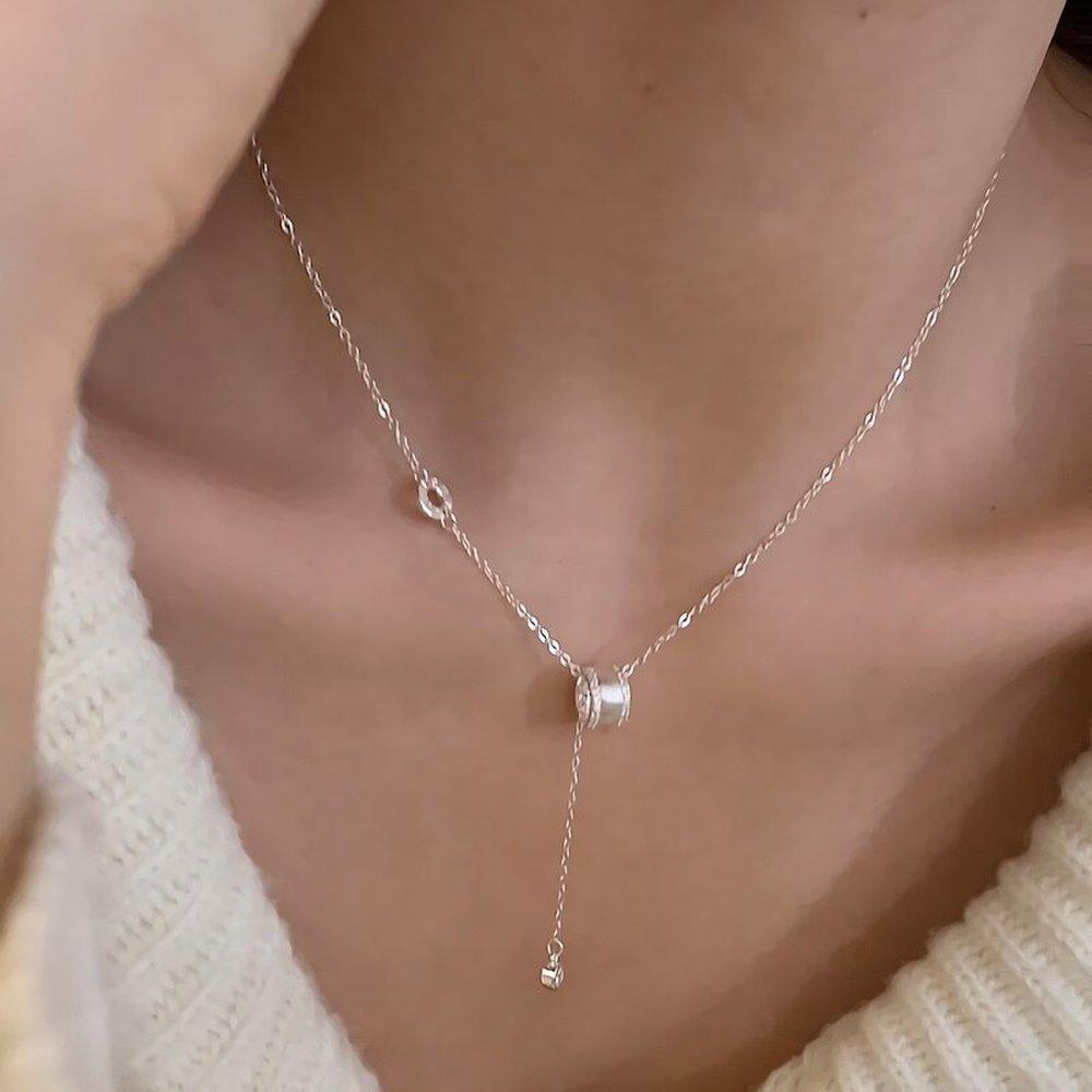 Women's Silver Roller Cubic Drop Chain Necklace