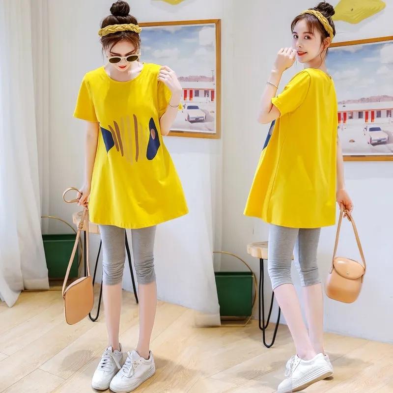 2024 Mid-length Korean Loose Maternity T-Shirt - Trendy Spring/Summer Short-Sleeved Tops