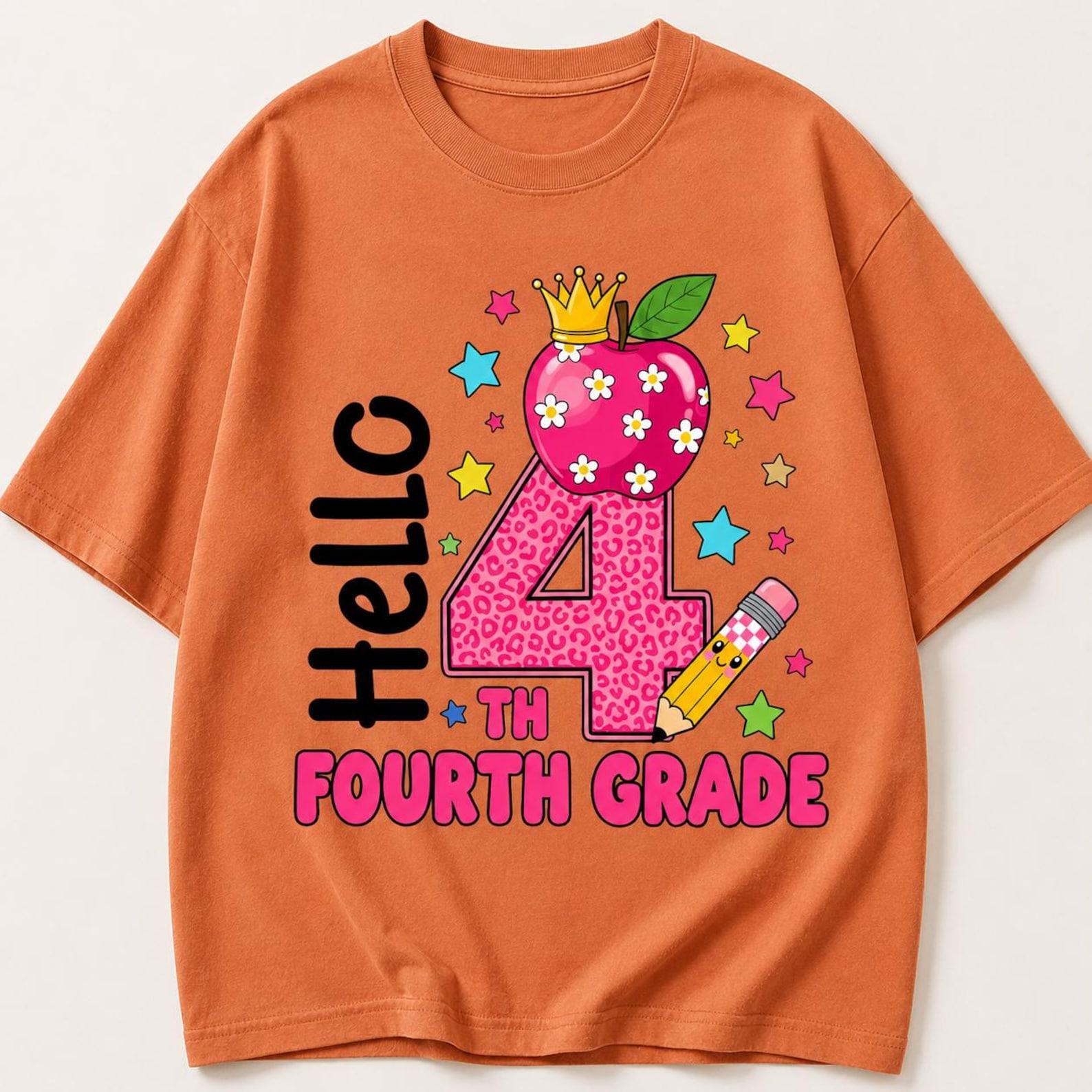 Fourth Grade Squad Shirt, Back To School Teacher Tee, Cute Apple & Pencil Graphic, First Day Of School Outfit XL