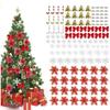 Christmas Ornament Set - AIMOONSA - Poinsettia Flowers 120 Pcs - Red - Glitter - With Clips