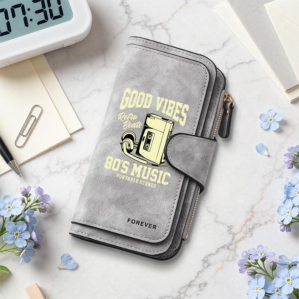 Retro Good Vibes Music Wallet Portable Stereo Purse Forever Fashion Long Card Holder