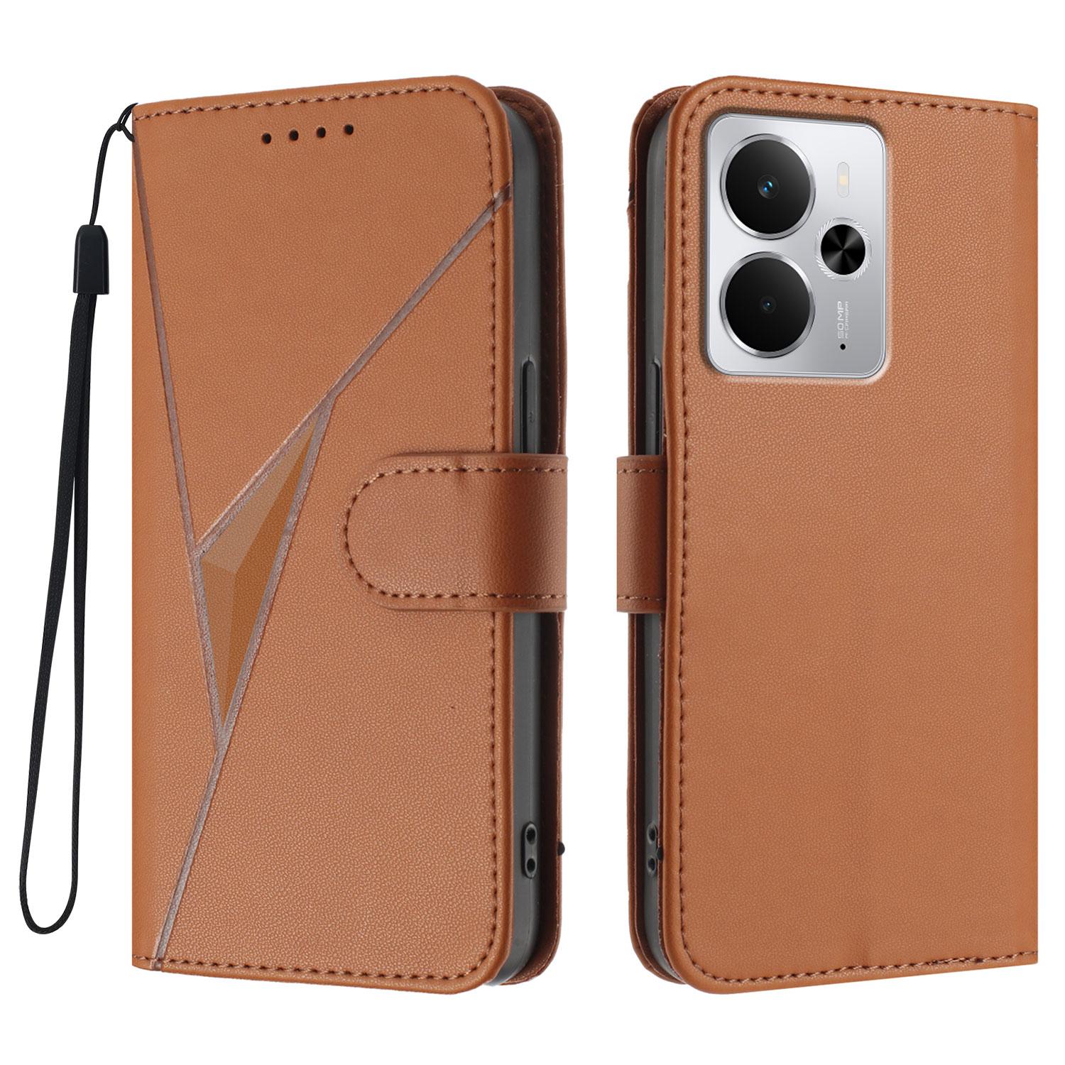 

For Realme Neo7x 5G/Realme P3 5G/Realme 14 5G Case Triangle Imprint Leather Phone Cover with Lanyard Coffee