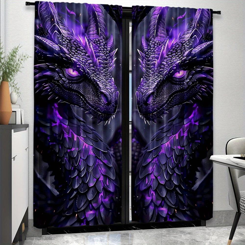 Purple Dragon Patterned Printed Curtains Pole Bag Home Decoration Room Curtain Made Of Polyester Washable